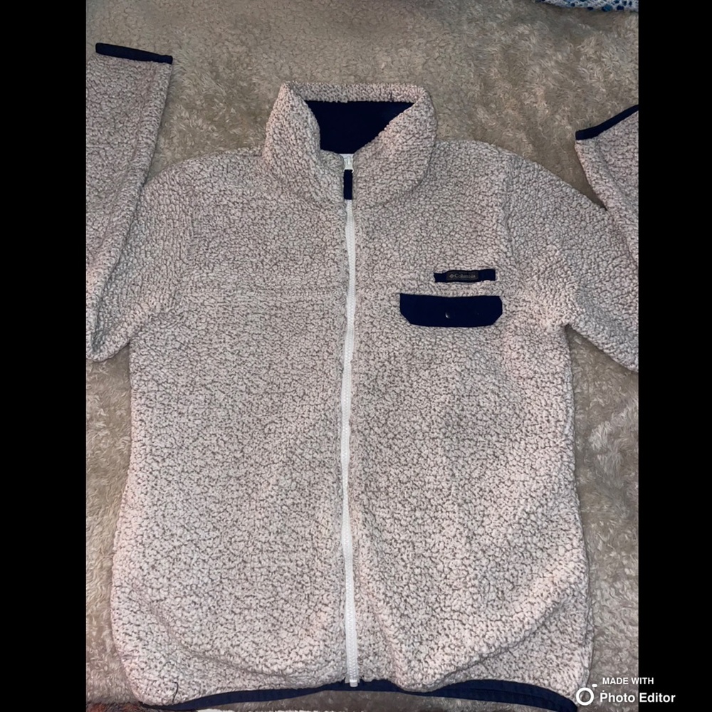 Columbia Fire Side Sherpa Zip Up Fleece Ivory Chalk Jacket Pullover size Small
